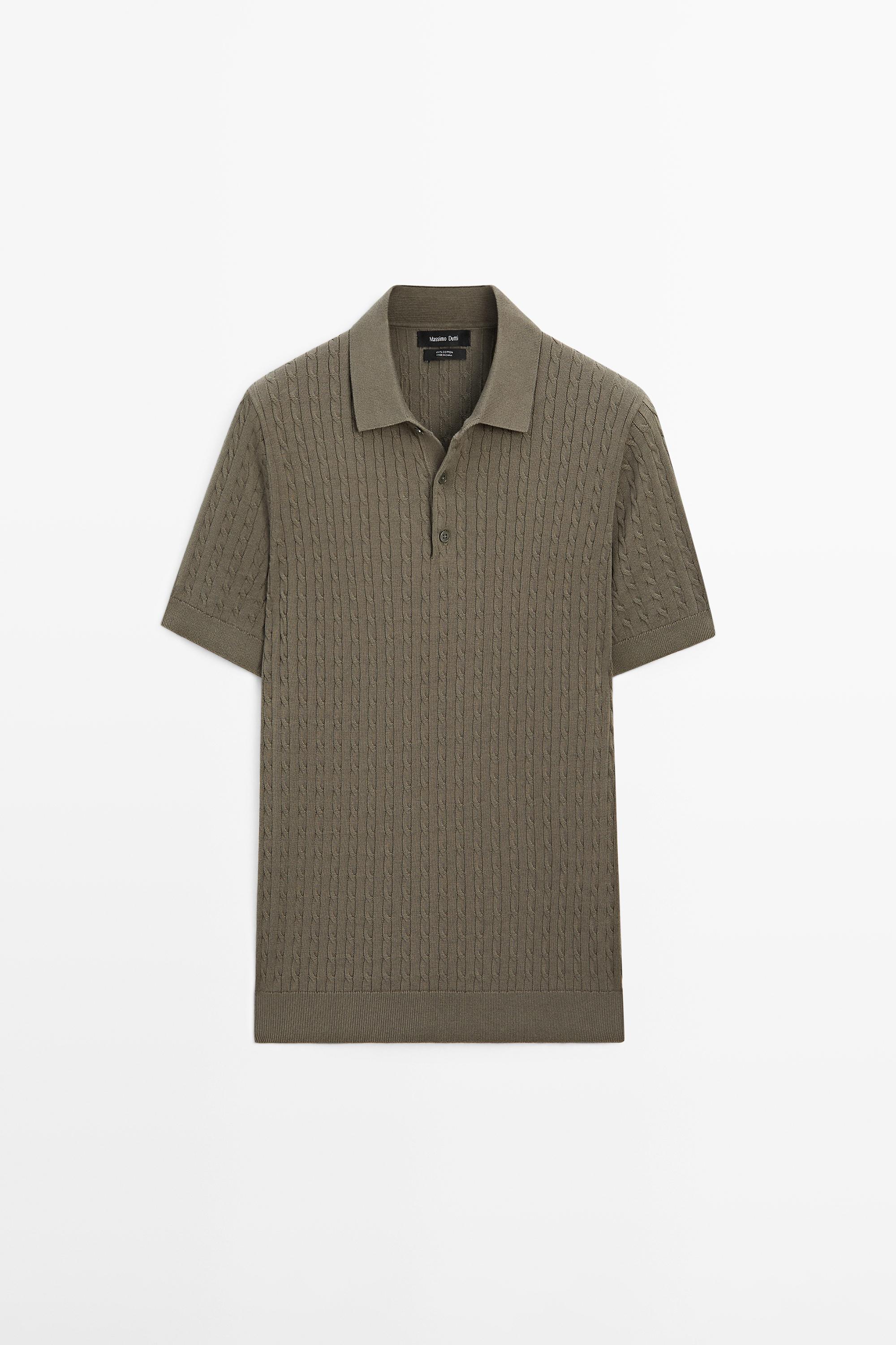 100% cotton cable-knit polo shirt